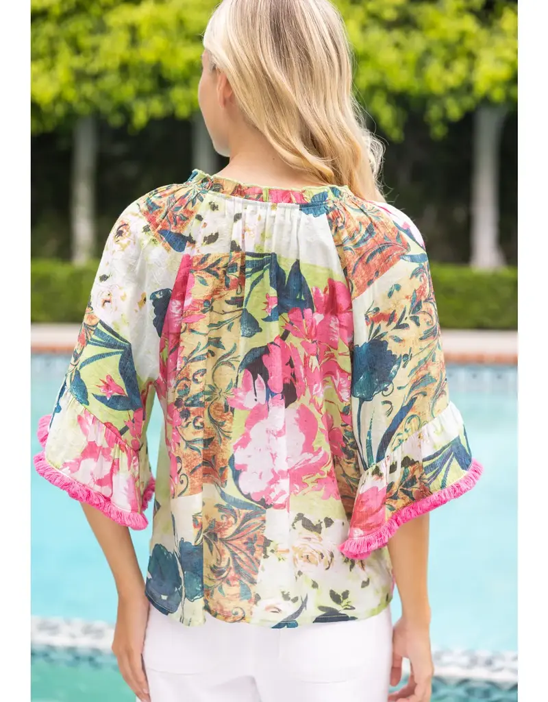 Floral Top Tassle Front and Fringe Bell Sleeve