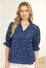 Ruffle V-Neck Top With Half Sleeves