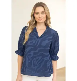 Ruffle V-Neck Top With Half Sleeves