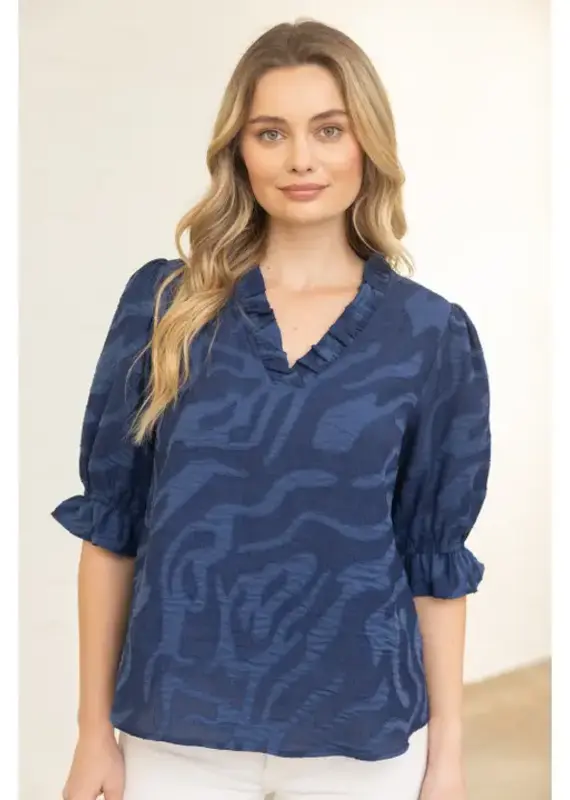 Ruffle V-Neck Top With Half Sleeves