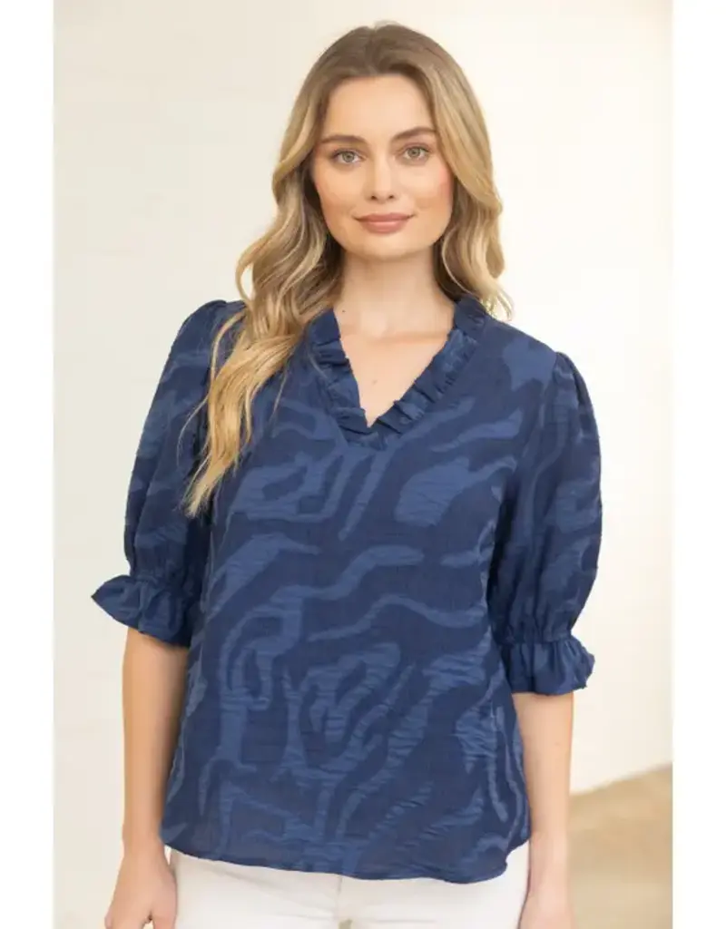 Ruffle V-Neck Top With Half Sleeves