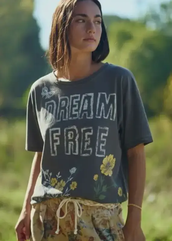 DREAM Free Floral Graphic Mineral Wash Top