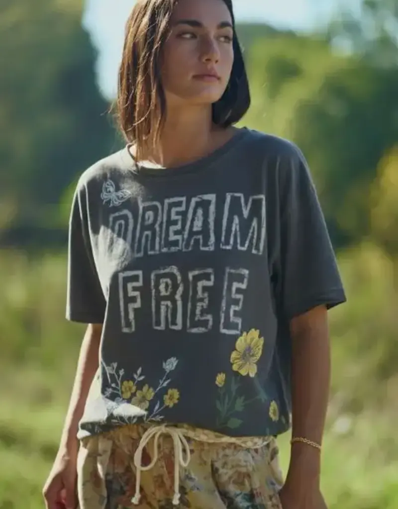 DREAM Free Floral Graphic Mineral Wash Top