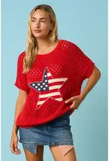 USA Star Patch Open KnitTop