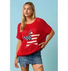 USA Star Patch Open KnitTop