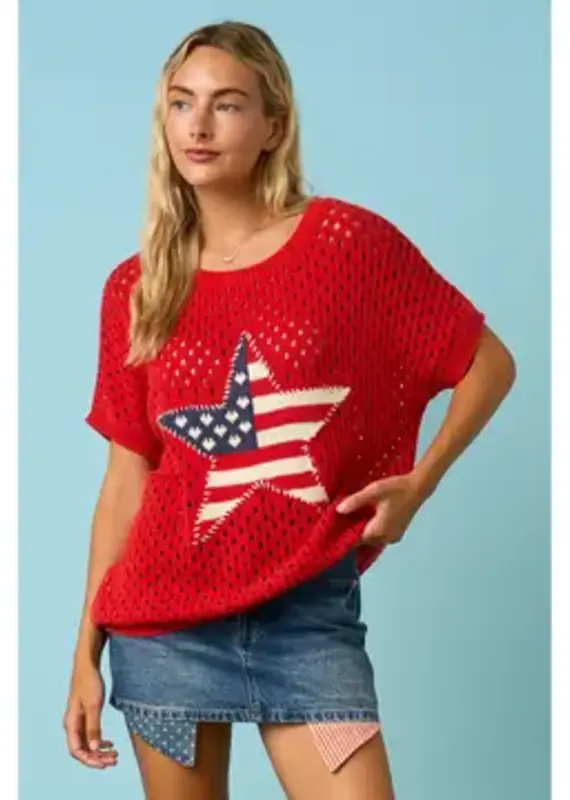 USA Star Patch Open KnitTop