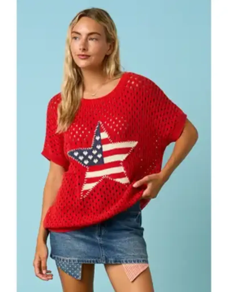 USA Star Patch Open KnitTop