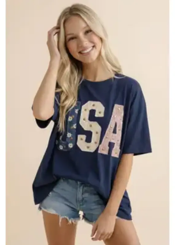 USA Studded Applique Tee