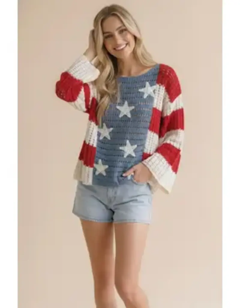 Star and Stripe Crochet Knit Top