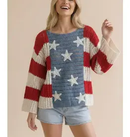 Star and Stripe Crochet Knit Top