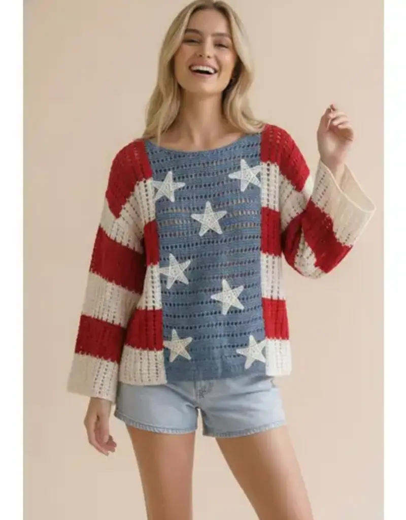Star and Stripe Crochet Knit Top