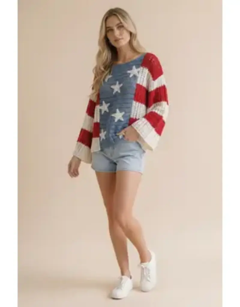 Star and Stripe Crochet Knit Top
