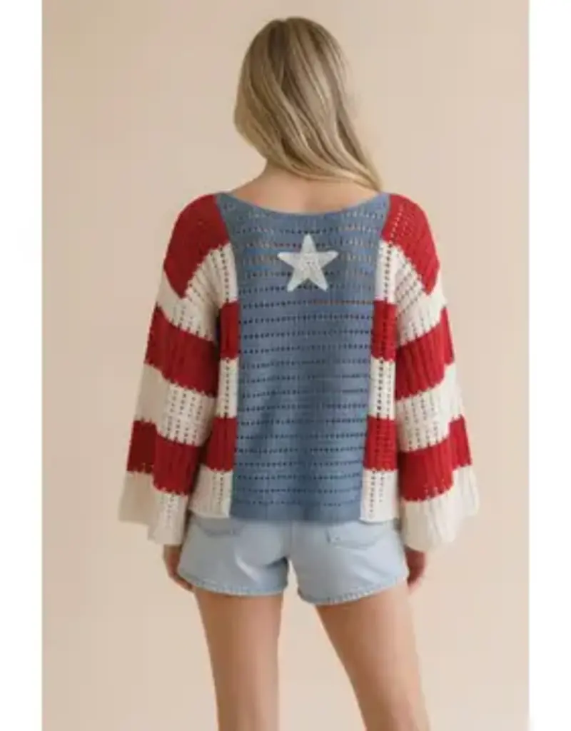 Star and Stripe Crochet Knit Top