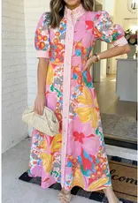 Vaca Floral Maxi Dress With Striped Trim