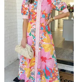 Vaca Floral Maxi Dress With Striped Trim