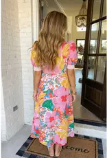 Vaca Floral Maxi Dress With Striped Trim