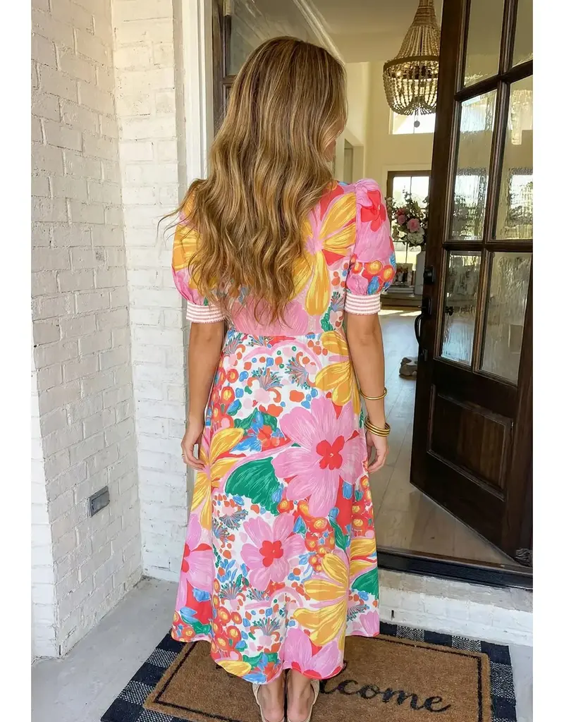 Vaca Floral Maxi Dress With Striped Trim