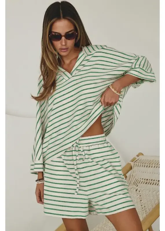 Two Piece Short Set w/ Collared Top