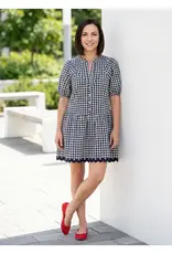 Gingham  Drop Waist Dress With  Ric Rac Trim