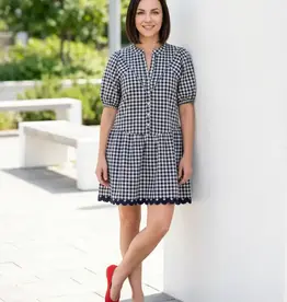 Gingham  Drop Waist Dress With  Ric Rac Trim