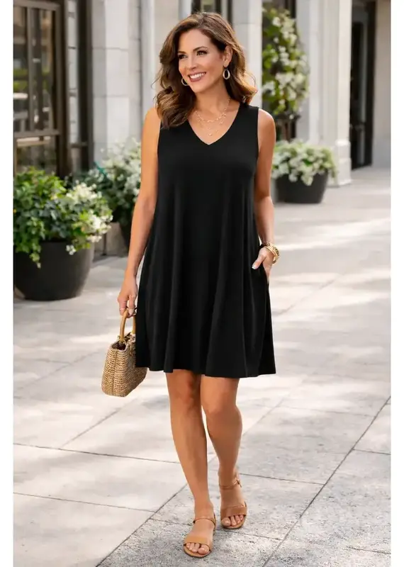 Juliana V-Neck Swing Dress w/ Pockets