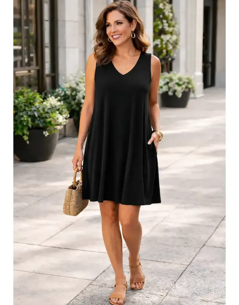 Juliana V-Neck Swing Dress w/ Pockets