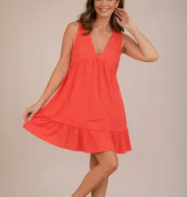 Summer Slub Knit Crochet Lace Trim Dress