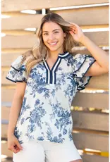 Valerie V-Neck Flutter Sleeve Floral Top