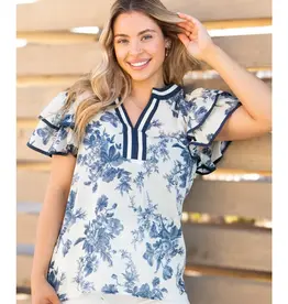 Valerie V-Neck Flutter Sleeve Floral Top