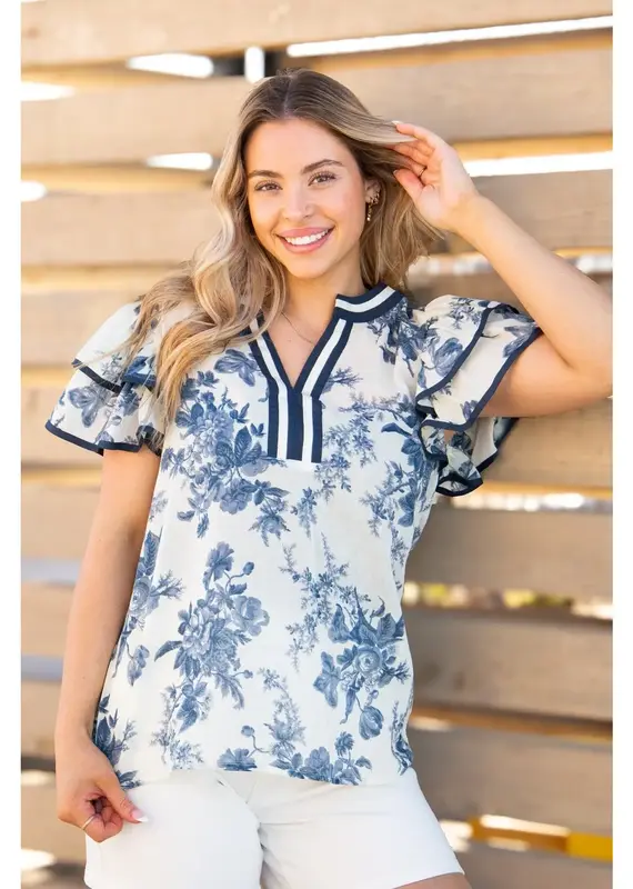 Valerie V-Neck Flutter Sleeve Floral Top