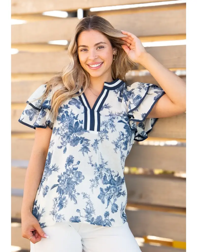 Valerie V-Neck Flutter Sleeve Floral Top