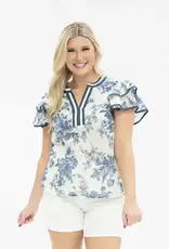 Valerie V-Neck Flutter Sleeve Floral Top