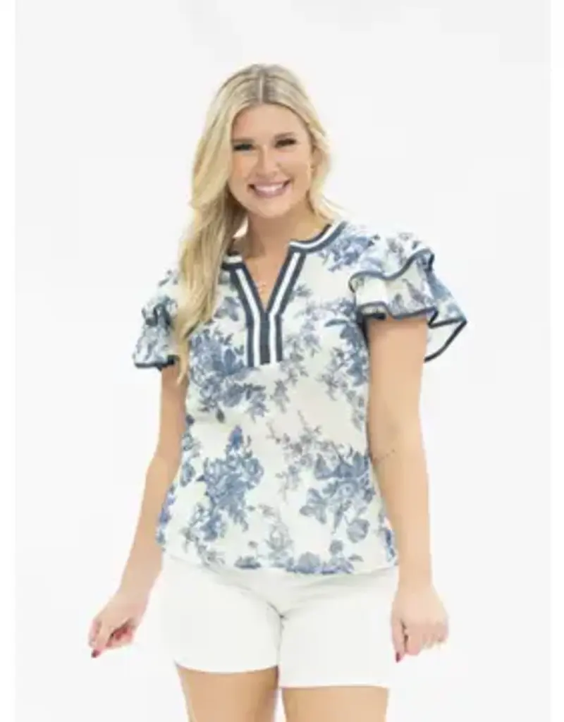 Valerie V-Neck Flutter Sleeve Floral Top
