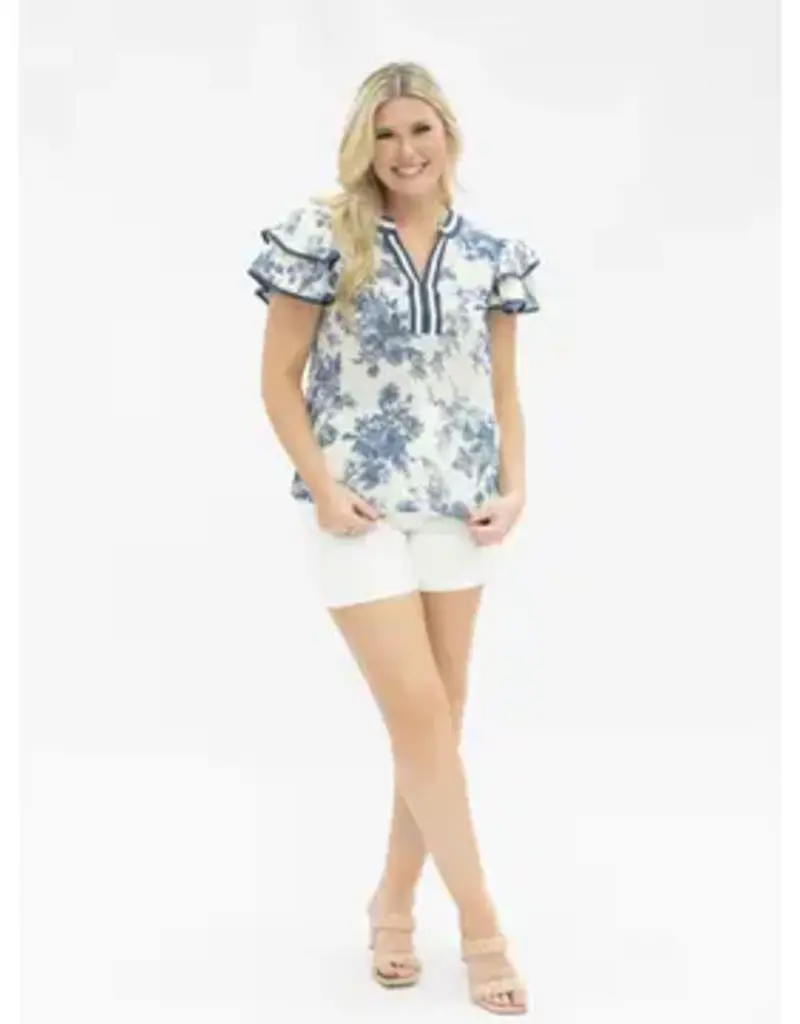 Valerie V-Neck Flutter Sleeve Floral Top