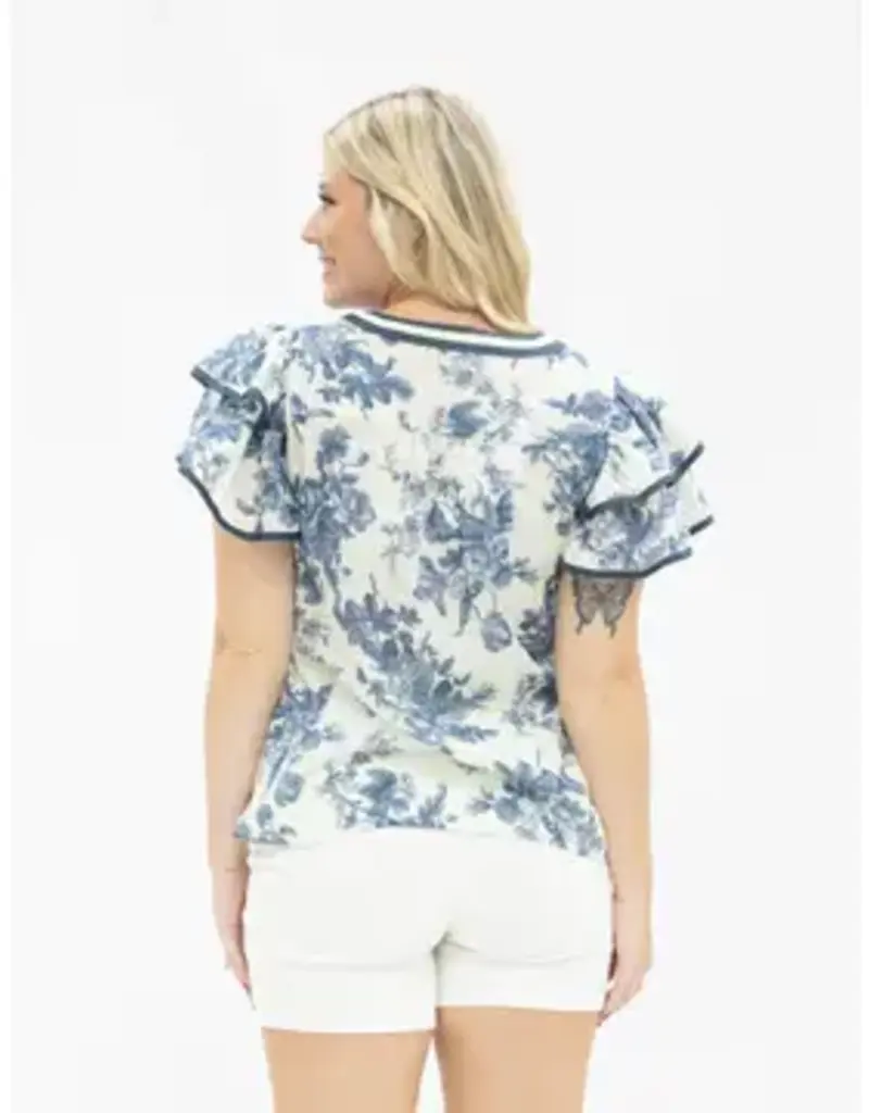 Valerie V-Neck Flutter Sleeve Floral Top