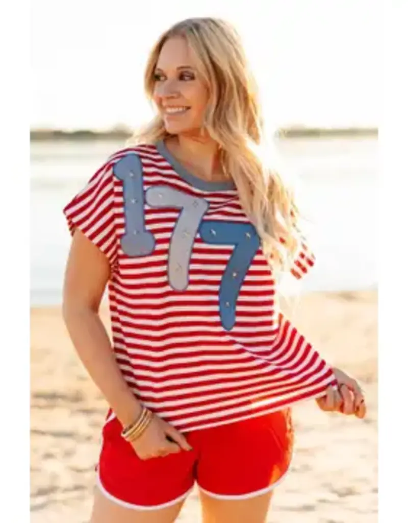 America's Birthday 1776 Aplique Stripe Top