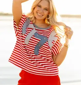 America's Birthday 1776 Aplique Stripe Top