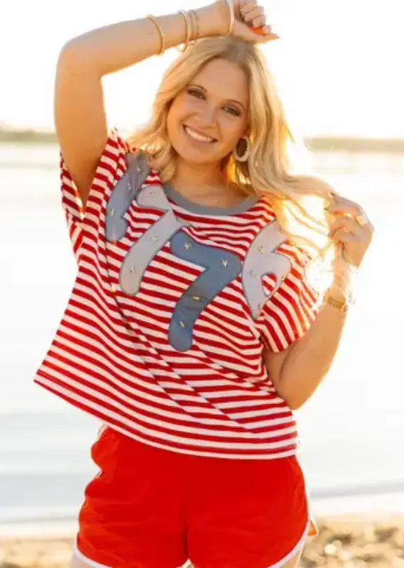 America's Birthday 1776 Aplique Stripe Top