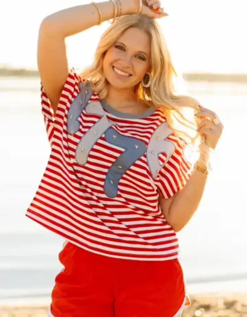 America's Birthday 1776 Aplique Stripe Top