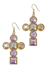 Crystal Cross Earrings - Gold