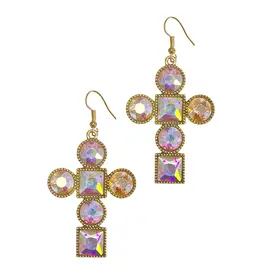 Crystal Cross Earrings - Gold