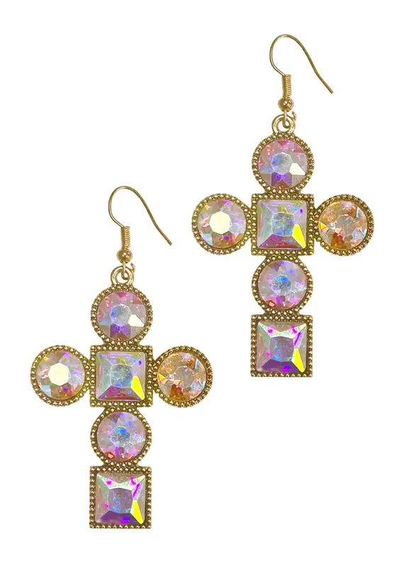 Crystal Cross Earrings - Gold