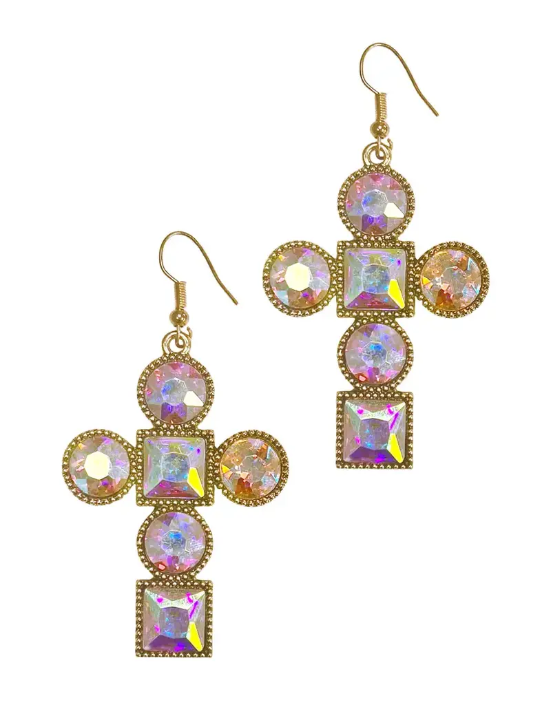 Crystal Cross Earrings - Gold