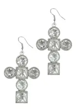 Crystal Cross Earrings - Silver