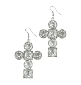 Crystal Cross Earrings - Silver