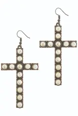Stone Cross Earrings - Cream