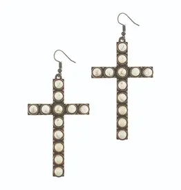 Stone Cross Earrings - Cream