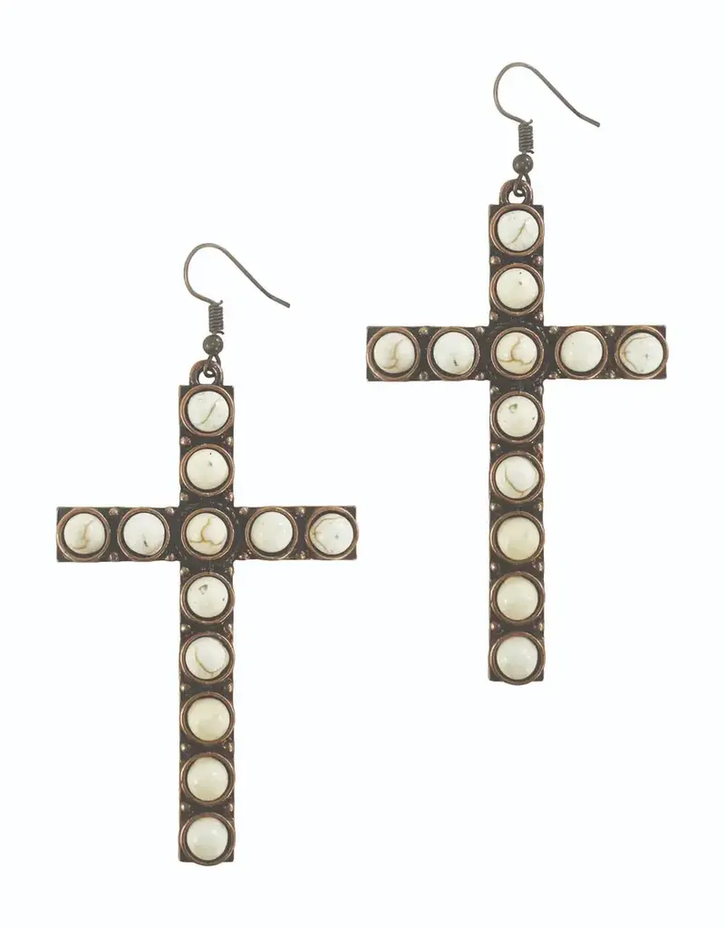 Stone Cross Earrings - Cream