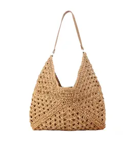 Dahlia Woven Straw Shoulder Bag  - KHAKI