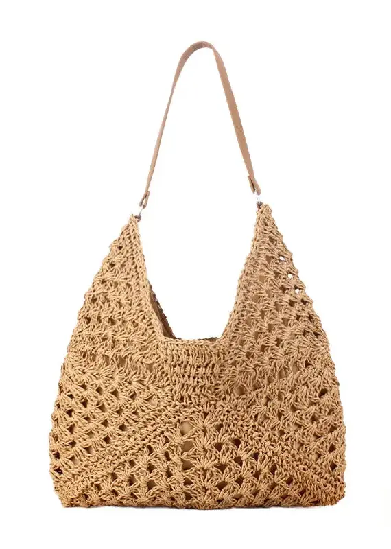 Dahlia Woven Straw Shoulder Bag  - KHAKI